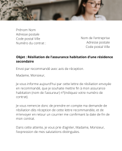 la lettre pour resilier lassurance habitation dune residence secondaire